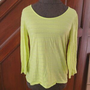 Chicos Womens Lime Green Striped 3/4 Sleeve Top Size 0 Small